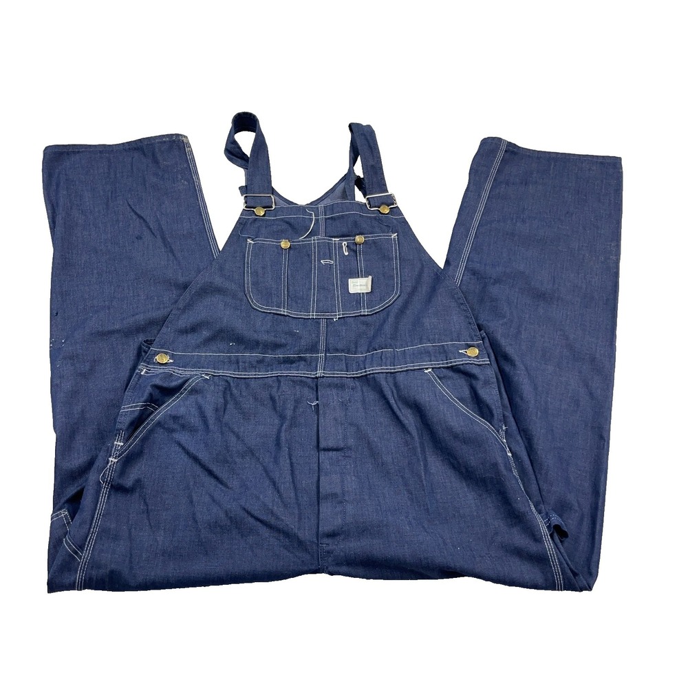 Vintage Sears Tradewear Bibs Men 42x30 Union Made USA 80s Work Wear Denim Worn